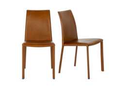 Heal's Byron II Pair of Dining Chairs Tan Leather - thumbnail 1