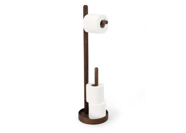 Wireworks Yoku Freestanding Toilet Roll Holder Round Walnut