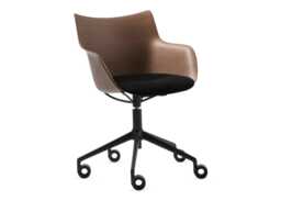 Kartell Q/Wood Swivel Chair Dark Wood Black Upholstered Seat