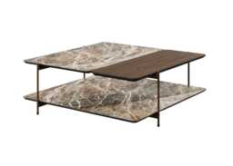 Paul Rogers Dua Stone/Wood Coffee Table Square Double Bronze Mountain Mat Walnut 100cm