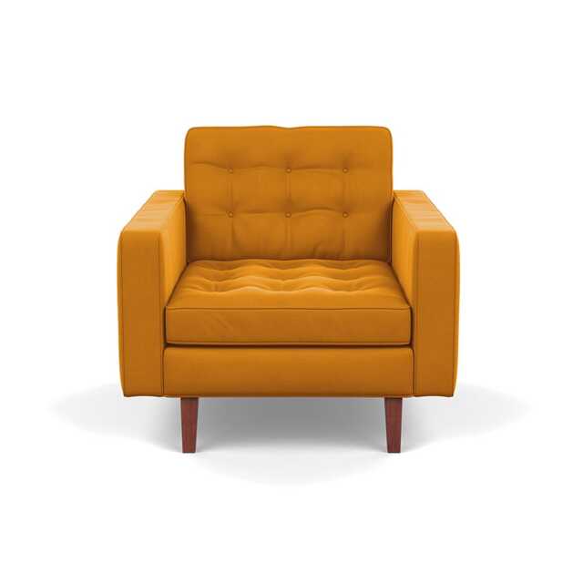 Heal's Hepburn Armchair Nobilis Velvet Mustard Walnut Feet