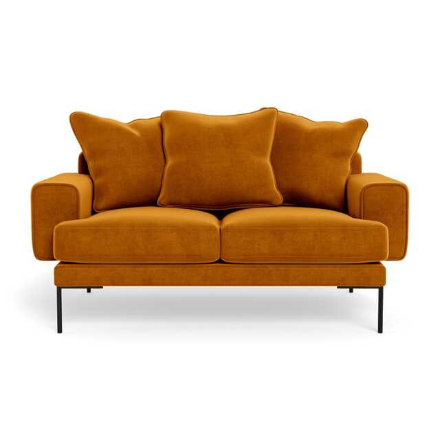 Heal's Torrington 2 Seater Sofa Smart Luxe Velvet Cognac Black Feet