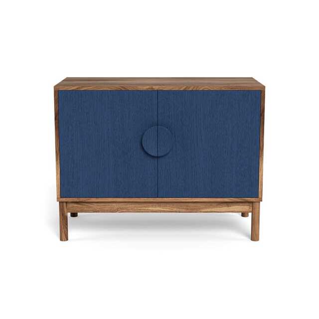 Heal's Tinta Small Sideboard Walnut Carcass Blue Stain Doors