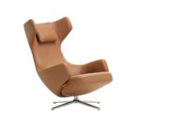 Vitra Grand Repos Chair Premium Leather Cognac Polished Base Glides for Carpet - thumbnail 1