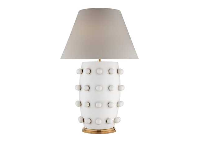 Visual Comfort Linden Table Lamp White/Linen Shade Large