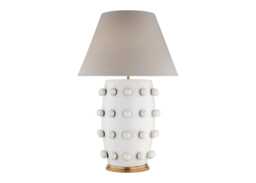 Visual Comfort Linden Table Lamp White/Linen Shade Large