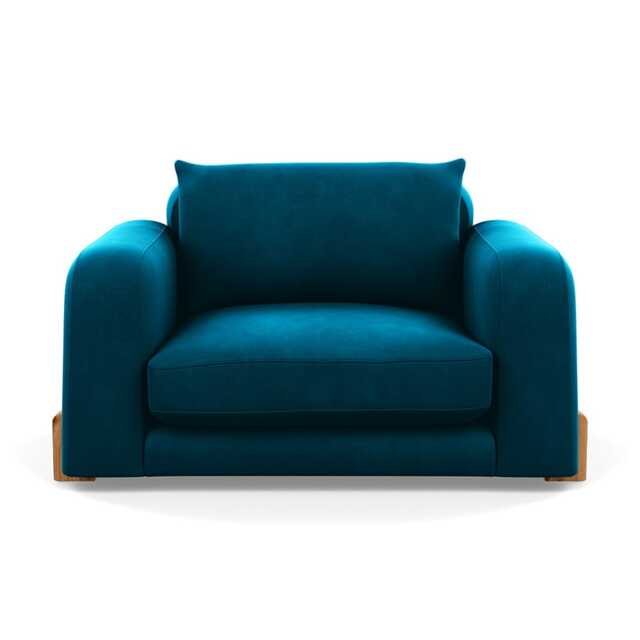 Heal's Nuvola Loveseat Velvet Teal Natural Oak Feet