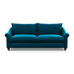 Heal's Devon 4 Seater Sofa Velvet Teal Walnut Stained Feet