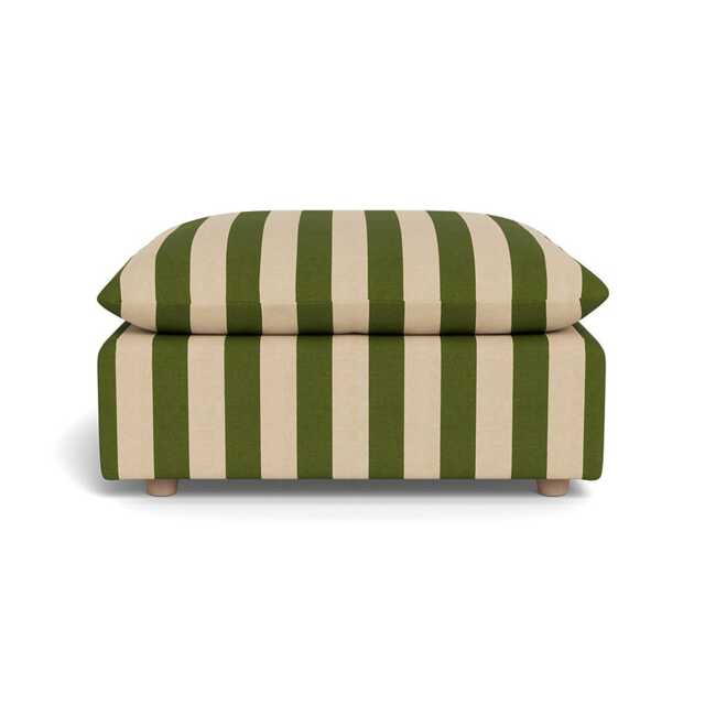 Heal's Astrid Ottoman Capelo Linen-Cotton Stripe Green Natural Beech Feet