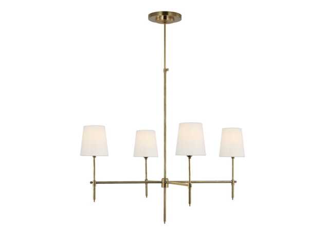 Visual Comfort Bryant Chandelier Pendant Light Antique Brass &amp Linen Shade Large - image 1