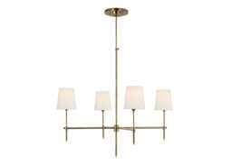 Visual Comfort Bryant Chandelier Pendant Light Antique Brass &amp Linen Shade Large - thumbnail 1