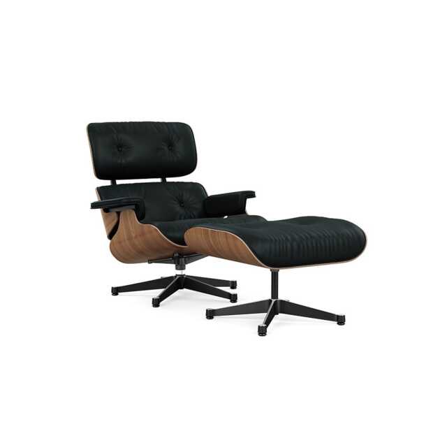 Vitra Eames Lounge Chair & Ottoman Classic Dims Black Pig. Walnut Polished with Black L.Premium Nero