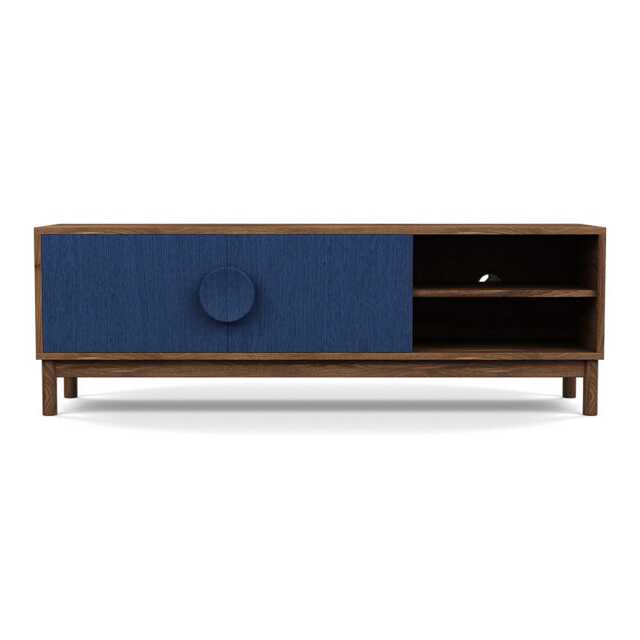 Heal's Tinta AV Unit Walnut Frame Blue Stain Doors