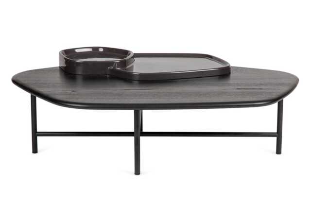 Ligne Roset Lewa Low Coffee Table Black Stained Ash Top Black Cermaic Holder