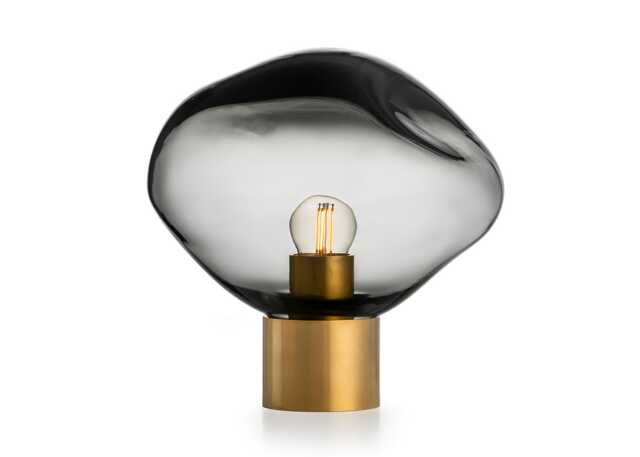 Hadeland Glassverk Crystal Stone Table Lamp Grey & Brass