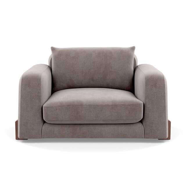 Heal's Nuvola Loveseat Smart Luxe Velvet Mushroom Walnut Stained Feet