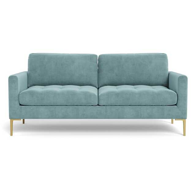 Heal's Eton 3 Seater Sofa Smart Luxe Velvet Mineral Blue Brass Feet
