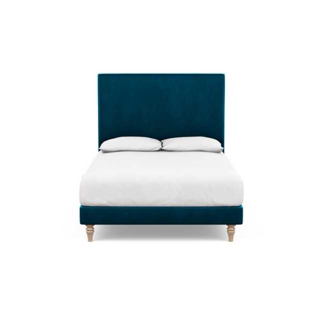 Heal's Shallow Divan Double Velvet Teal Light Turned Solid Wood Feet - image 1