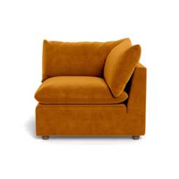 Heal's Astrid Corner Unit Smart Luxe Velvet Cognac Walnut Stained Beech Feet
