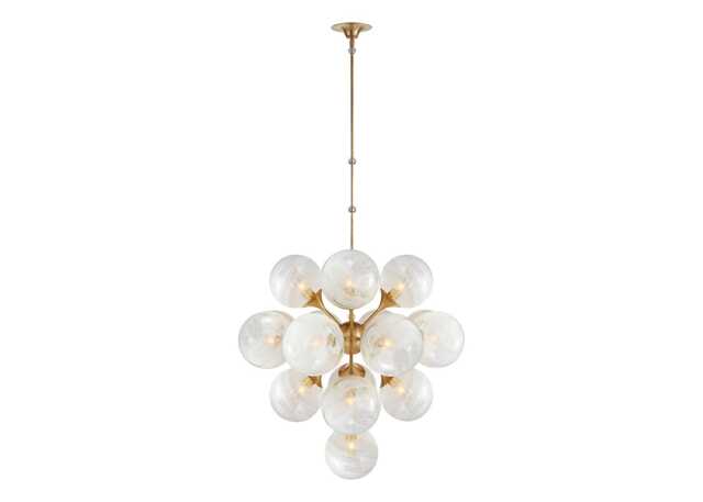 Visual Comfort Cristol Tiered Chandelier Antique Brass/White Strie Glass