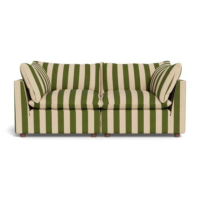 Heal's Astrid 3 Seater Sofa Capelo Linen-Cotton Stripe Green Walnut Stained Beech Feet