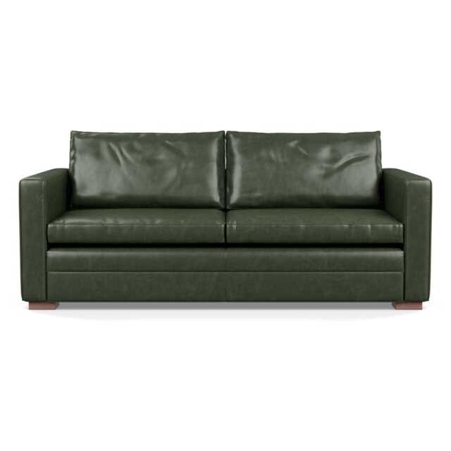 Heal's Palermo 3 Seater Sofa Stonewash Leather Vintage Green 278 Walnut Feet