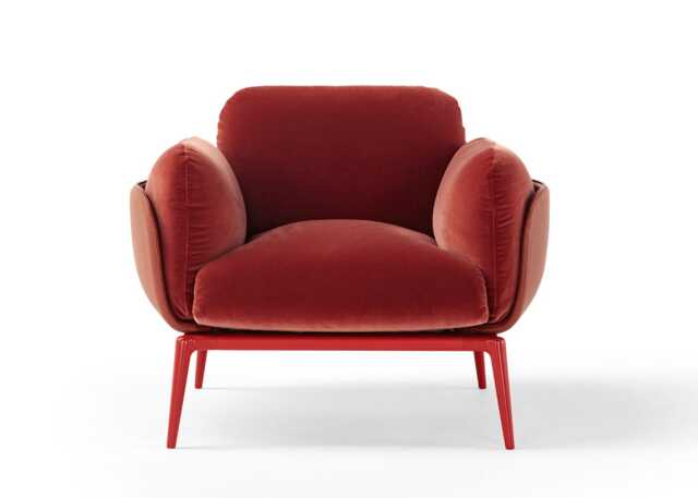 Amura Brooklyn Armchair Rust Velvet Red Metal Base