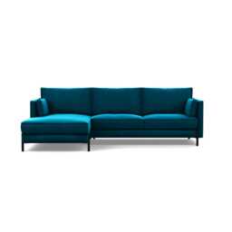 Heal's Tortona Left Hand Facing 4 Seater Corner Chaise Velvet Teal Black Feet