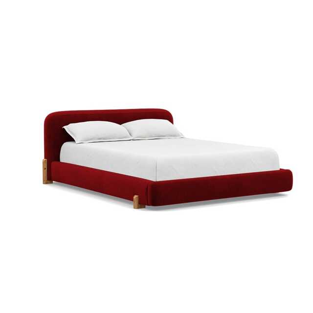 Heal's Nuvola Super King Bed Smart Luxe Velvet Mulberry Natural Oak Feet