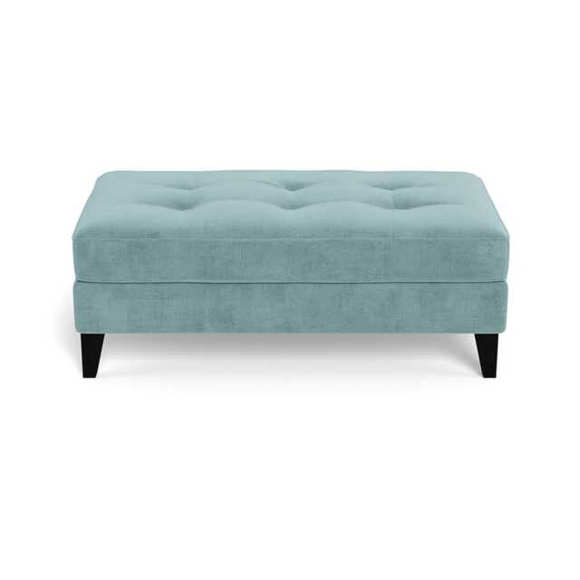 Heal's Mistral Footstool Smart Luxe Velvet Mineral Blue Black Feet