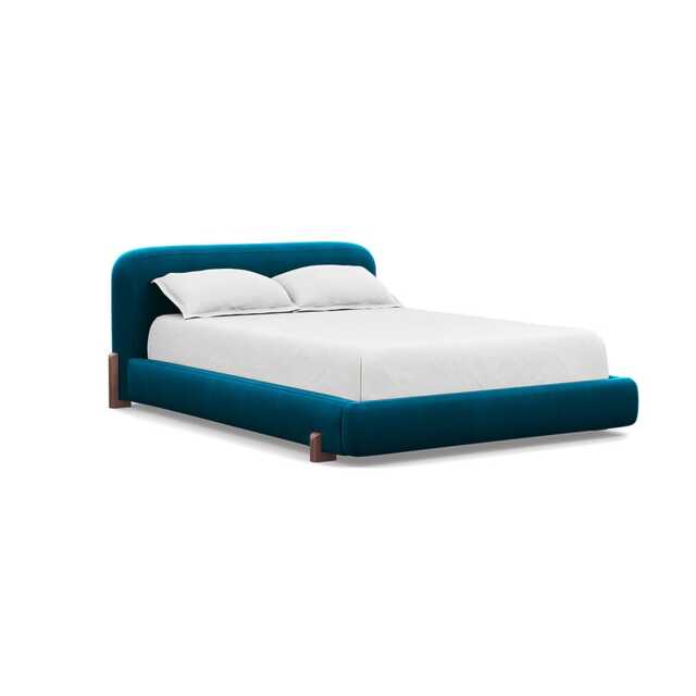 Heal's Nuvola King Bed Velvet Teal Walnut Stained Oak Feet