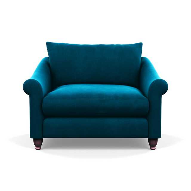 Heal's Devon Loveseat Velvet Teal Walnut Stained Feet - image 1