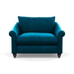 Heal's Devon Loveseat Velvet Teal Walnut Stained Feet