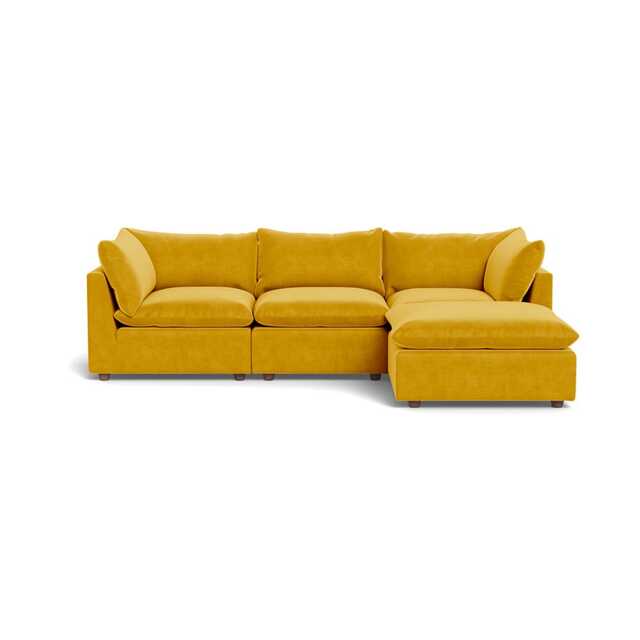 Heal's Astrid Right Hand Facing Corner Sofa Smart Luxe Velvet Canary Walnut Stained Beech Feet