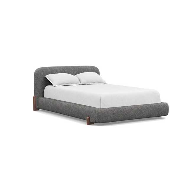 Heal's Nuvola Double Bed Melton Wool Shale Walnut Stained Oak Feet