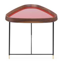 Porada Fritz 3 Triangular Side Table Walnut Granata Red Gloss Lacquer
