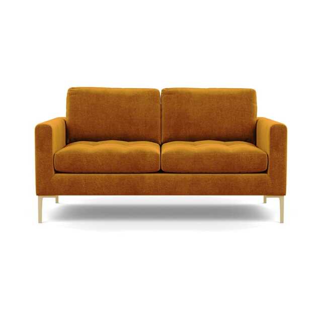 Heal's Eton 2 Seater Sofa Smart Luxe Velvet Cognac Brass Feet
