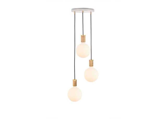 Tala Small White Canopy With 3 Oak Pendants and 3 Sphere IV Bulbs