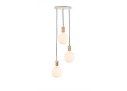 Tala Small White Canopy With 3 Oak Pendants and 3 Sphere IV Bulbs