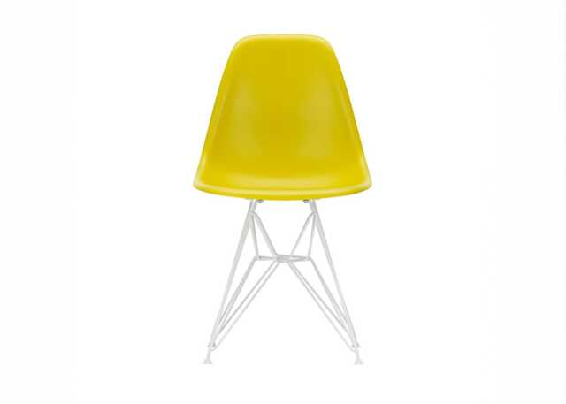 Vitra Eames DSR Chair Mustard White Powder Coated Base 04 Glides