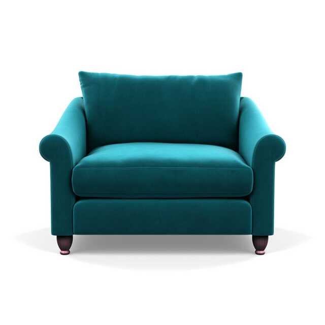 Heal's Devon Loveseat Smart Velvet Petrol Walnut Stained Feet - image 1