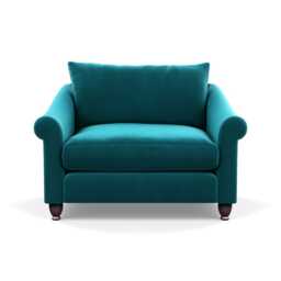 Heal's Devon Loveseat Smart Velvet Petrol Walnut Stained Feet