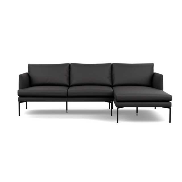 Heal's Matera Right Hand Facing Chaise Sofa Leather Grain Graphite 063 Black Feet