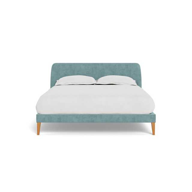 Heal's Wallis Bedstead King Smart Luxe Velvet Mineral Blue Stained Oak Feet