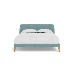 Heal's Wallis Bedstead King Smart Luxe Velvet Mineral Blue Stained Oak Feet