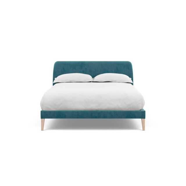 Heal's Wallis Double Bed Smart Luxe Velvet Airforce Blue Natural Oak Feet - image 1