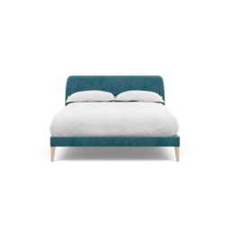 Heal's Wallis Double Bed Smart Luxe Velvet Airforce Blue Natural Oak Feet - thumbnail 1