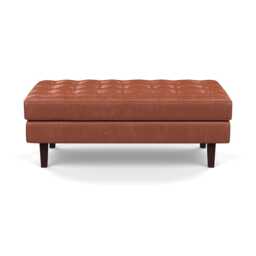 Heal's Hepburn Ottoman Stonewash Leather Light Brown 274 Black Feet