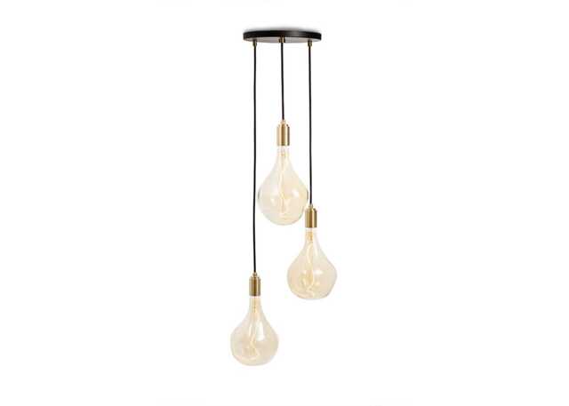 Tala Small Black Canopy With 3 Brass Pendants and 3 Voronoi II Bulbs