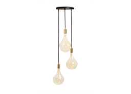 Tala Small Black Canopy With 3 Brass Pendants and 3 Voronoi II Bulbs